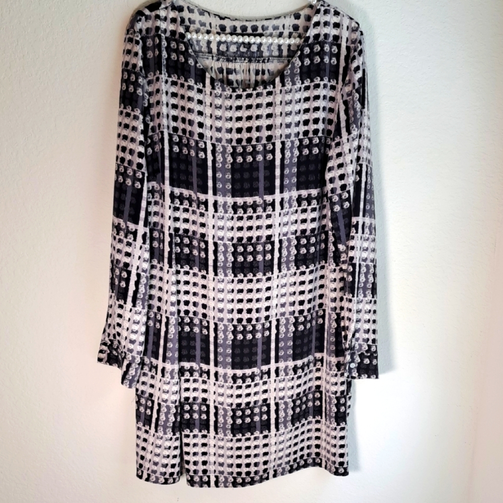 Thakoon Dress Women’s XL Long Sleeve Black White Geometric Plaid Office Siren